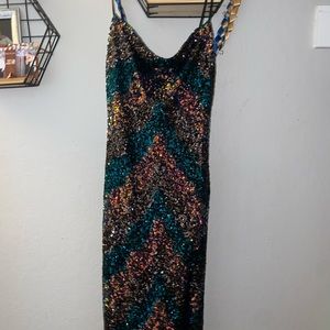 Colorful maxi tight fitting sequin dress